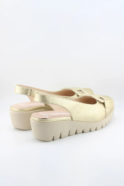 Wonders Peep-Toe Slingback Wedge Loafers